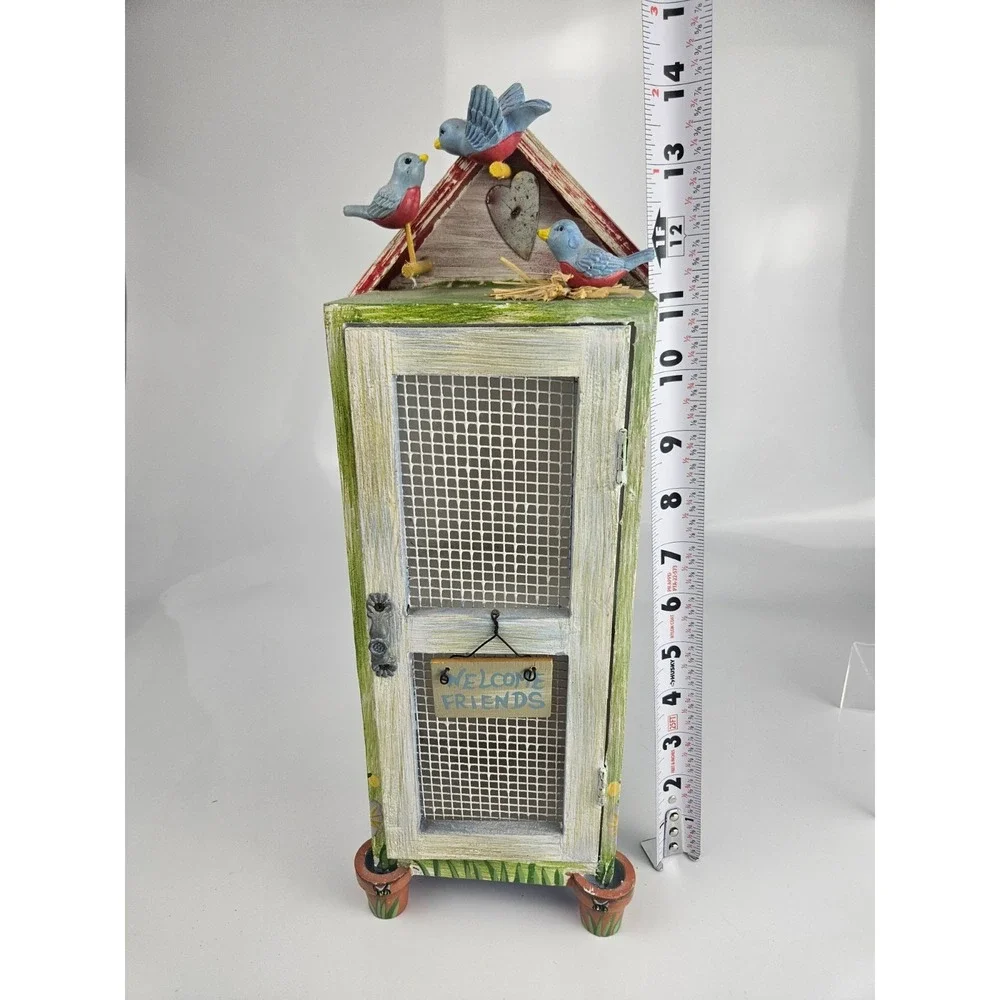 Cottage Birdhouse Tabletop‎ Cabinet Wire Mesh Welcome Friends